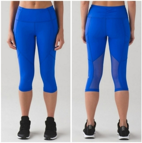 Lululemon Blue Outrun Ruched Mesh Pocket Luxtreme Cropped Tight Leggings - Picture 2 of 11
